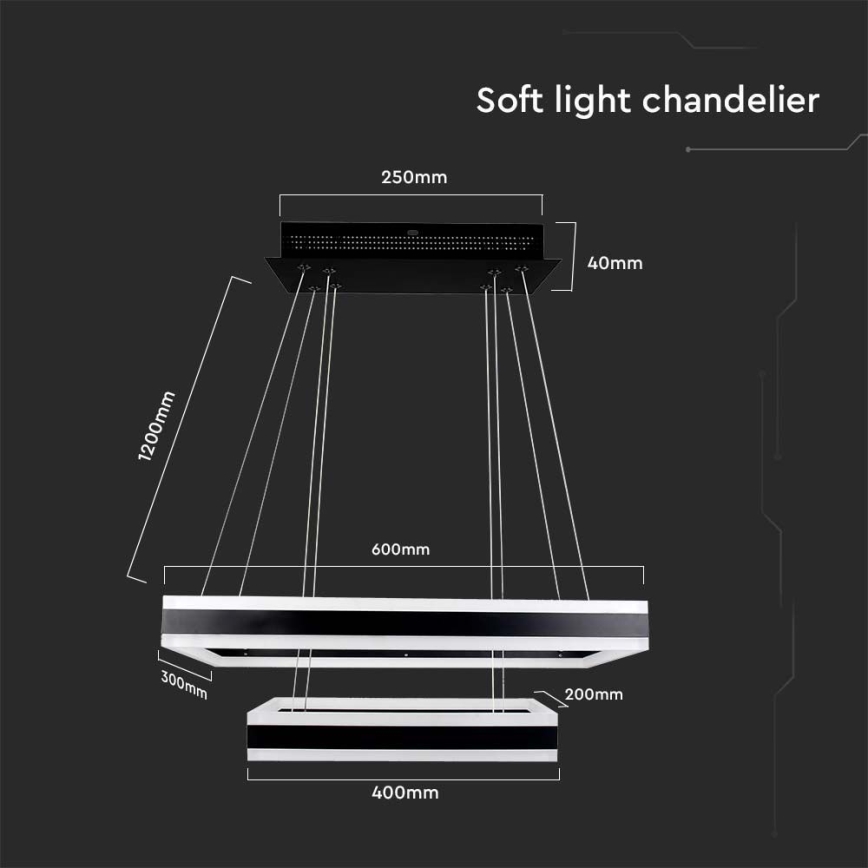LED Stmívatelný lustr na lanku LED/113W/230V 3000K černá