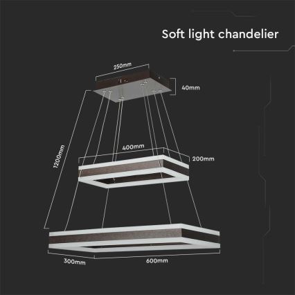 LED Stmívatelný lustr na lanku LED/113W/230V 3000K hnědá