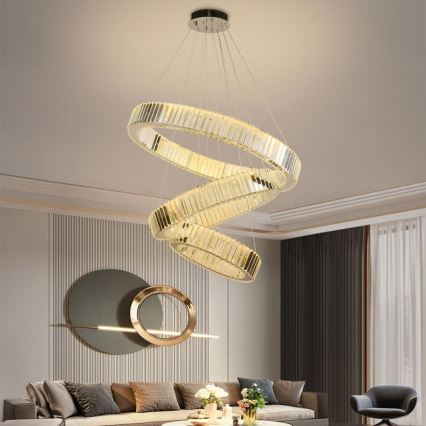 LED Stmívatelný křišťálový lustr na lanku LED/115W/230V 3000-6500K lesklý chrom + dálkové ovládání