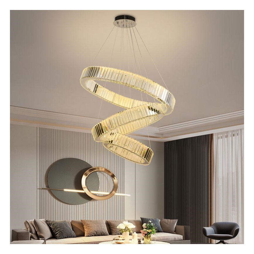 LED Stmívatelný křišťálový lustr na lanku LED/115W/230V 3000-6500K lesklý chrom + dálkové ovládání