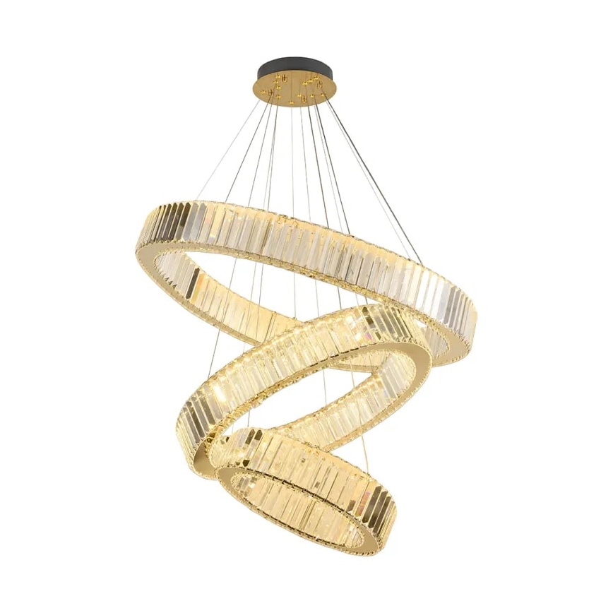 LED Stmívatelný křišťálový lustr na lanku LED/115W/230V 3000-6500K chrom/zlatá + dálkové ovládání