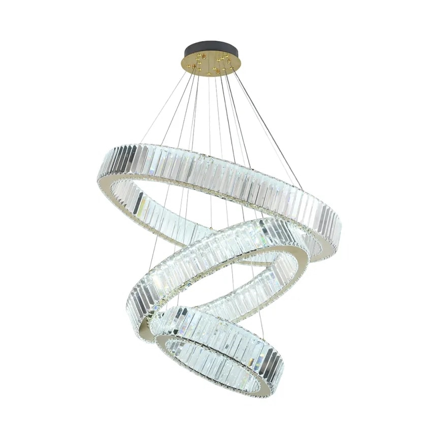 LED Stmívatelný křišťálový lustr na lanku LED/115W/230V 3000-6500K chrom/zlatá + dálkové ovládání