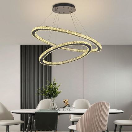 LED Stmívatelný křišťálový lustr na lanku LED/160W/230V 3000-6500K stříbrná + dálkové ovládání