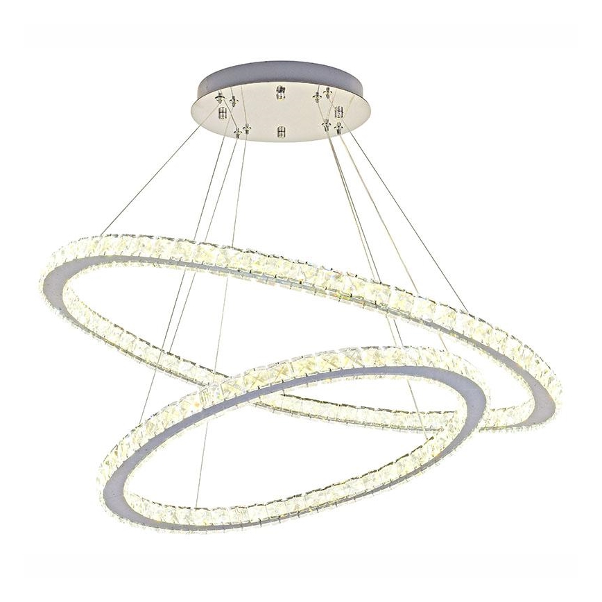 LED Stmívatelný křišťálový lustr na lanku LED/160W/230V 3000-6500K stříbrná + dálkové ovládání