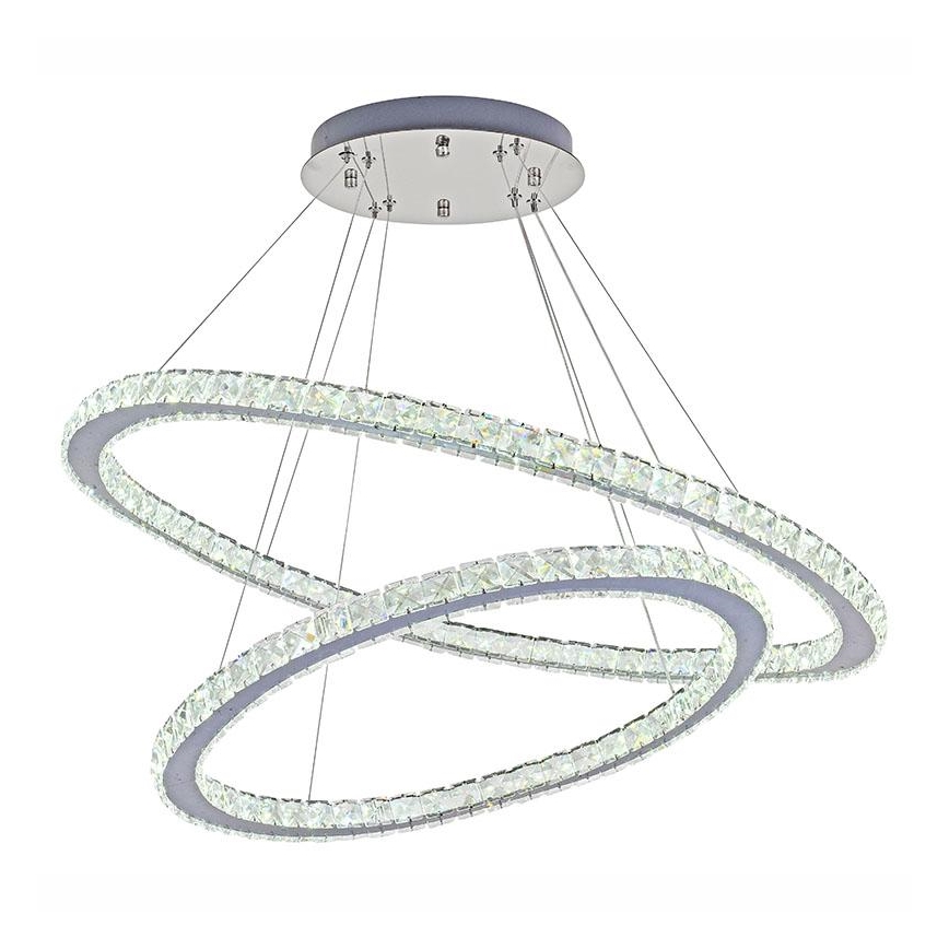 LED Stmívatelný křišťálový lustr na lanku LED/160W/230V 3000-6500K stříbrná + dálkové ovládání