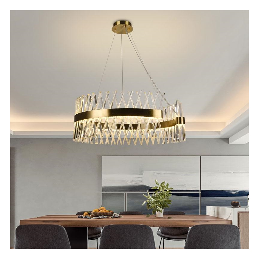 LED Stmívatelný křišťálový lustr na lanku LED/175W/230V 3000-6500K zlatá + dálkové ovládání