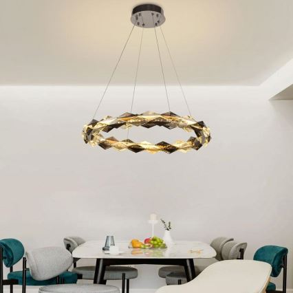 LED Stmívatelný křišťálový lustr na lanku LED/40W/230V 3000-6500K lesklý chrom + dálkové ovládání