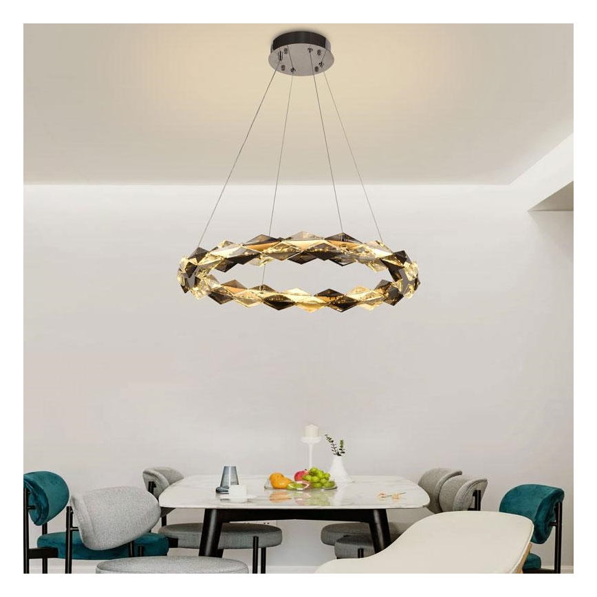 LED Stmívatelný křišťálový lustr na lanku LED/40W/230V 3000-6500K lesklý chrom + dálkové ovládání