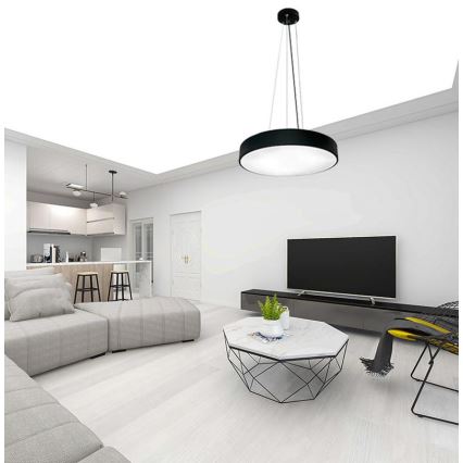 LED Stmívatelný lustr na lanku LED/50W/230V 3000-6500K černá + dálkové ovládání