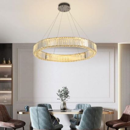 LED Stmívatelný křišťálový lustr na lanku LED/50W/230V 3000-6500K lesklý chrom + dálkové ovládání