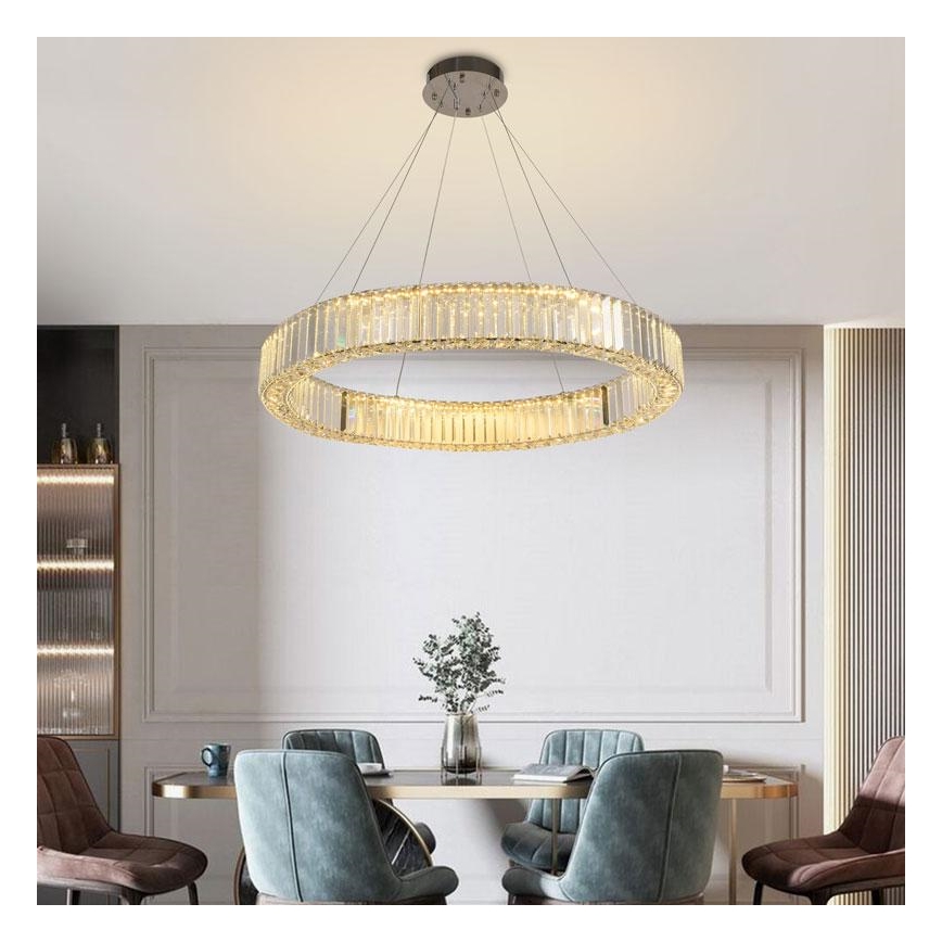 LED Stmívatelný křišťálový lustr na lanku LED/50W/230V 3000-6500K lesklý chrom + dálkové ovládání