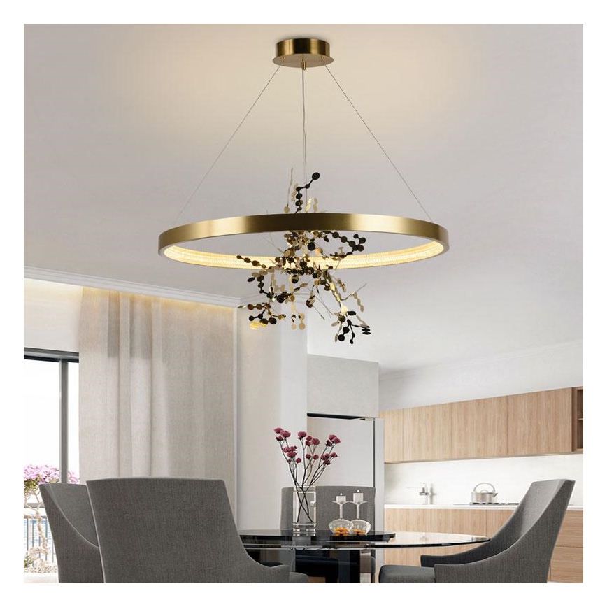 LED Stmívatelný lustr na lanku LED/55W/230V 3000-6500K zlatá + dálkové ovládání
