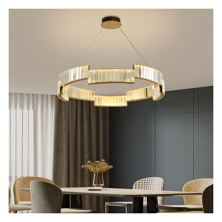 LED Stmívatelný křišťálový lustr na lanku LED/60W/230V 3000-6500K zlatá + dálkové ovládání