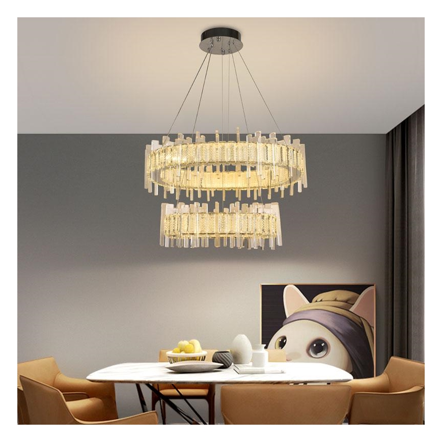 LED Stmívatelný křišťálový lustr na lanku LED/65W/230V 3000-6500K + dálkové ovládání