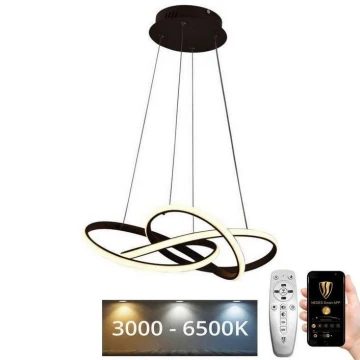 LED Stmívatelný lustr na lanku LED/65W/230V 3000-6500K pr. 48 cm hnědá + dálkové ovládání