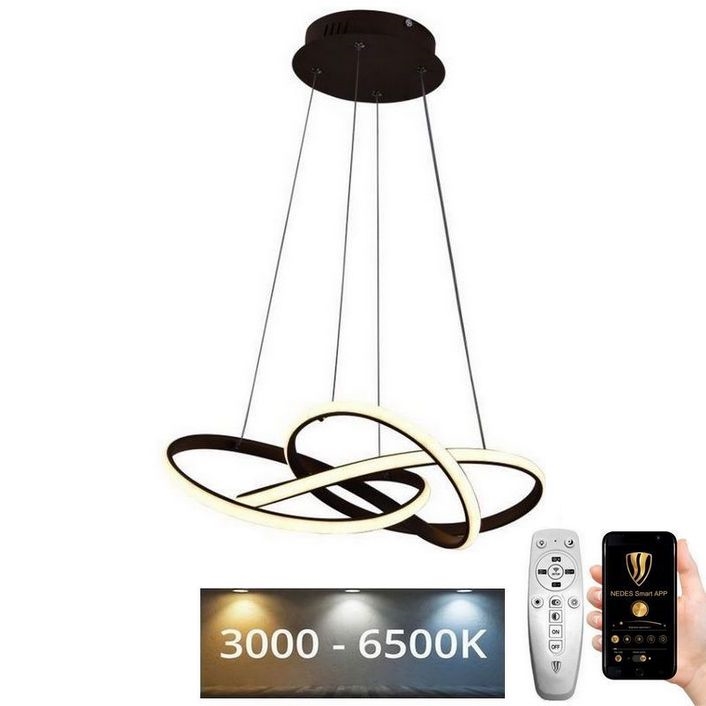 LED Stmívatelný lustr na lanku LED/65W/230V 3000-6500K pr. 48 cm hnědá + dálkové ovládání