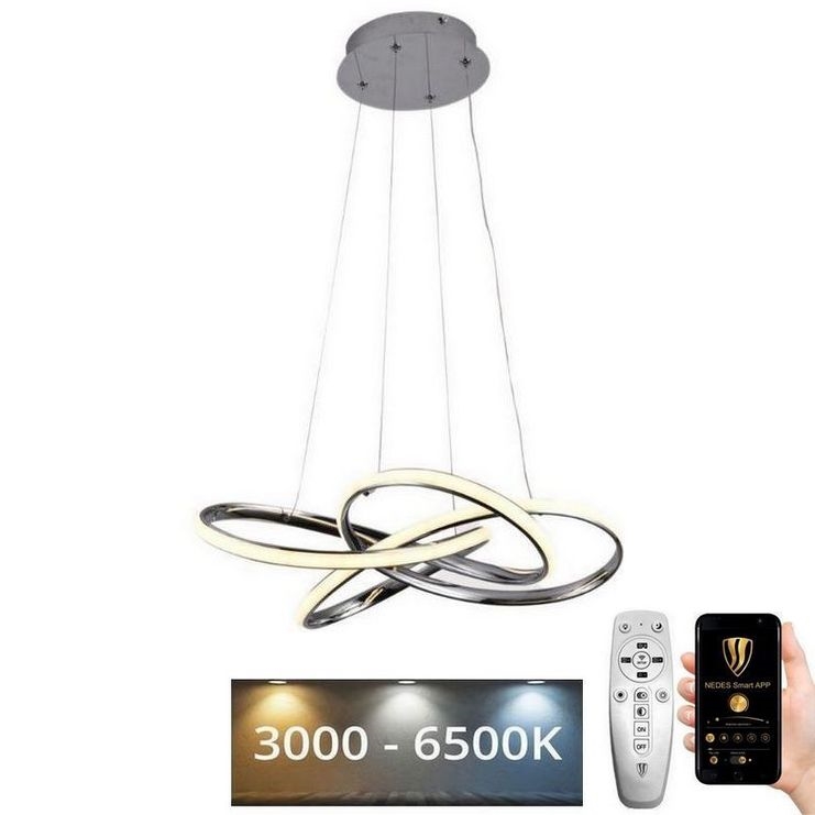 LED Stmívatelný lustr na lanku LED/65W/230V 3000-6500K pr. 48 cm šedá + dálkové ovládání