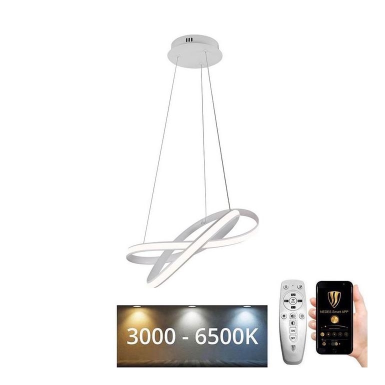 LED Stmívatelný lustr na lanku LED/70W/230V 3000-6500K pr. 55 cm bílá + dálkové ovládání