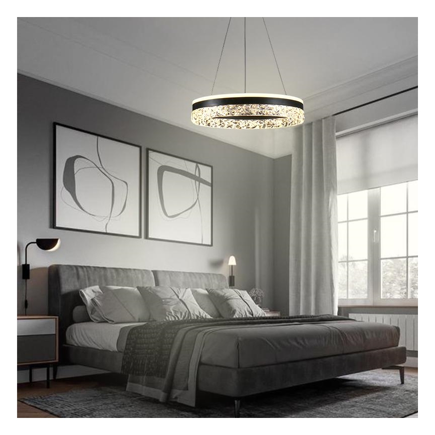 LED Stmívatelný lustr na lanku LED/80W/230V 3000-6500K černá + dálkové ovládání