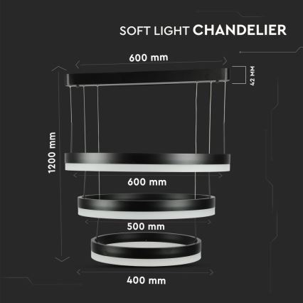 LED Stmívatelný lustr na lanku LED/86W/230V 3000K černá