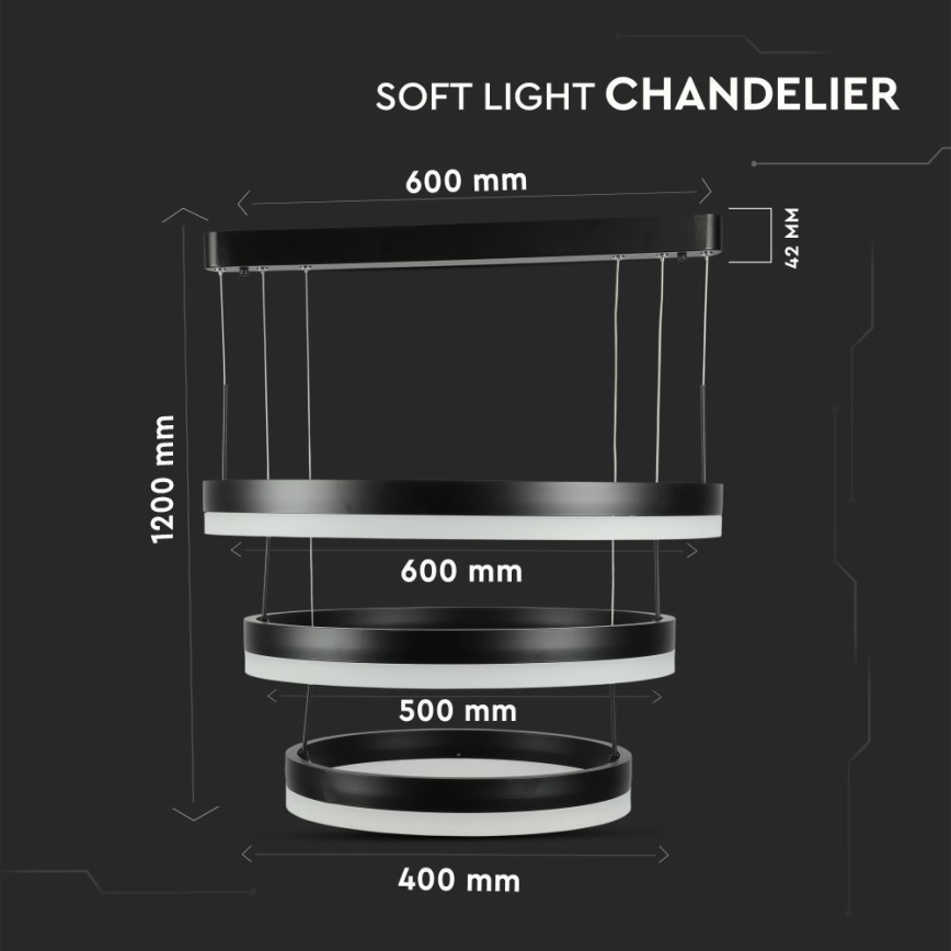 LED Stmívatelný lustr na lanku LED/86W/230V 3000K černá