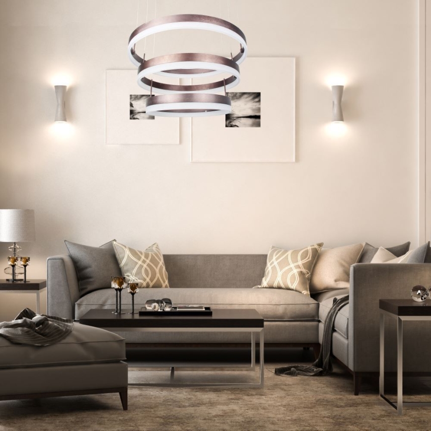 LED Stmívatelný lustr na lanku LED/86W/230V 3000K hnědá