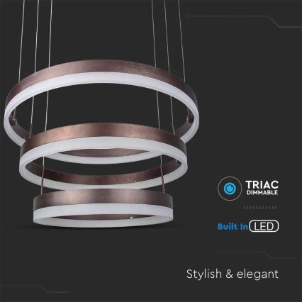 LED Stmívatelný lustr na lanku LED/86W/230V 3000K hnědá