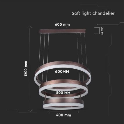 LED Stmívatelný lustr na lanku LED/86W/230V 3000K hnědá