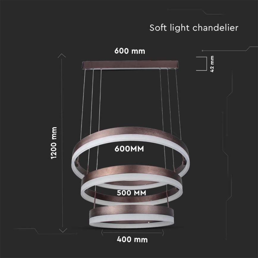 LED Stmívatelný lustr na lanku LED/86W/230V 3000K hnědá