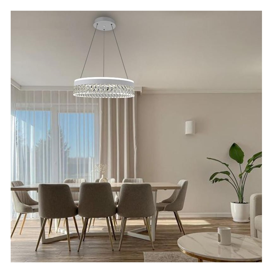 LED Stmívatelný křišťálový lustr na lanku LED/90W/230V 3000-6500K bílá + dálkové ovládání