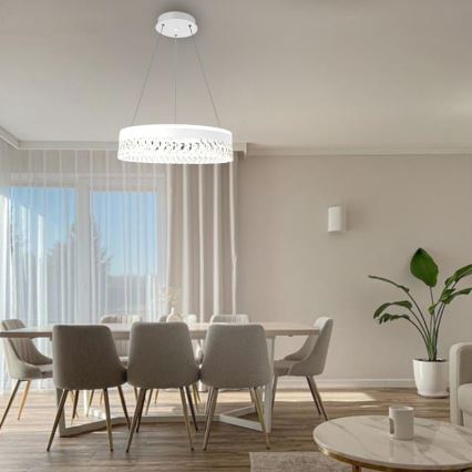 LED Stmívatelný křišťálový lustr na lanku LED/90W/230V 3000-6500K bílá + dálkové ovládání