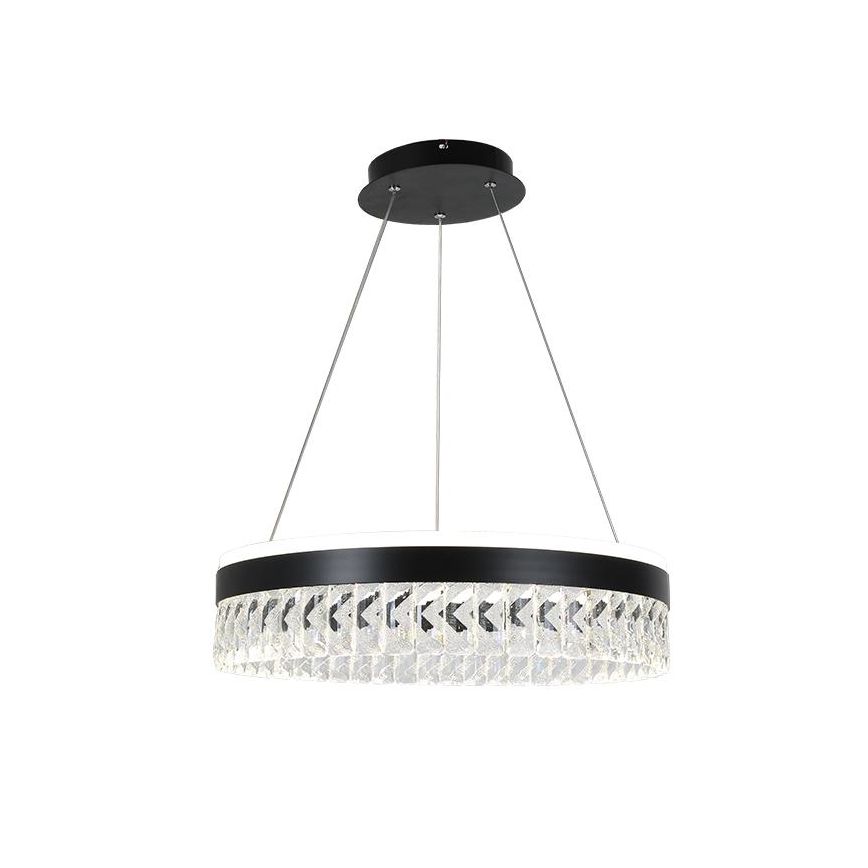 LED Stmívatelný křišťálový lustr na lanku LED/90W/230V 3000-6500K černá + dálkové ovládání