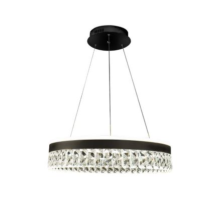LED Stmívatelný křišťálový lustr na lanku LED/90W/230V 3000-6500K černá + dálkové ovládání