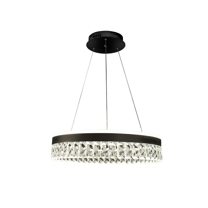 LED Stmívatelný křišťálový lustr na lanku LED/90W/230V 3000-6500K černá + dálkové ovládání
