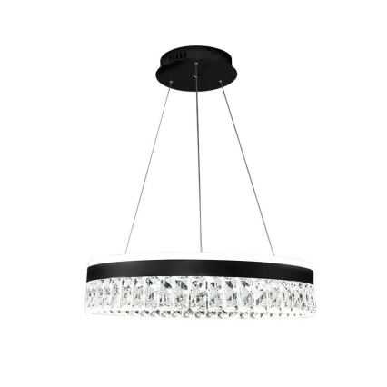 LED Stmívatelný křišťálový lustr na lanku LED/90W/230V 3000-6500K černá + dálkové ovládání