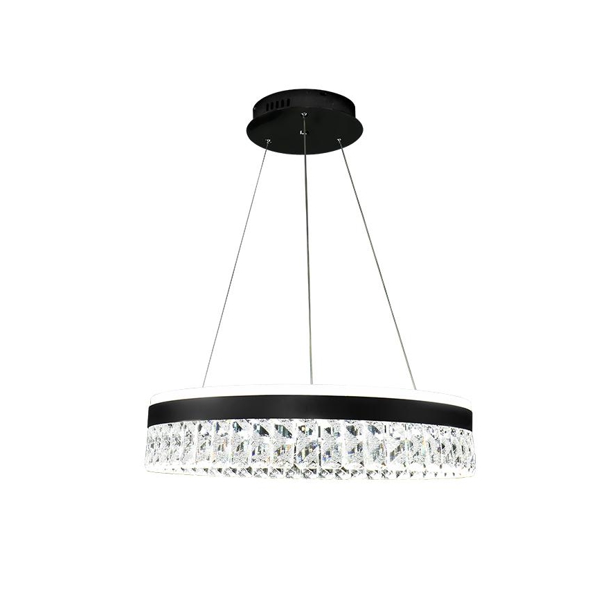 LED Stmívatelný křišťálový lustr na lanku LED/90W/230V 3000-6500K černá + dálkové ovládání