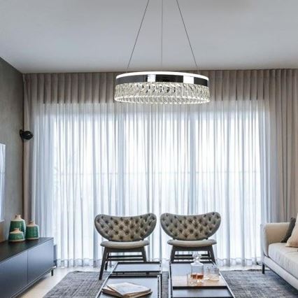 LED Stmívatelný křišťálový lustr na lanku LED/90W/230V 3000-6500K lesklý chrom + dálkové ovládání