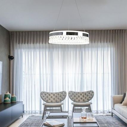 LED Stmívatelný křišťálový lustr na lanku LED/90W/230V 3000-6500K lesklý chrom + dálkové ovládání