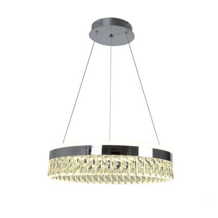 LED Stmívatelný křišťálový lustr na lanku LED/90W/230V 3000-6500K lesklý chrom + dálkové ovládání