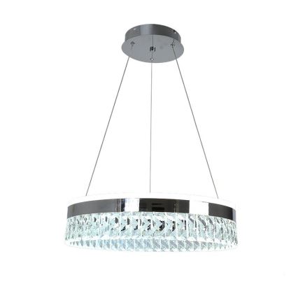 LED Stmívatelný křišťálový lustr na lanku LED/90W/230V 3000-6500K lesklý chrom + dálkové ovládání