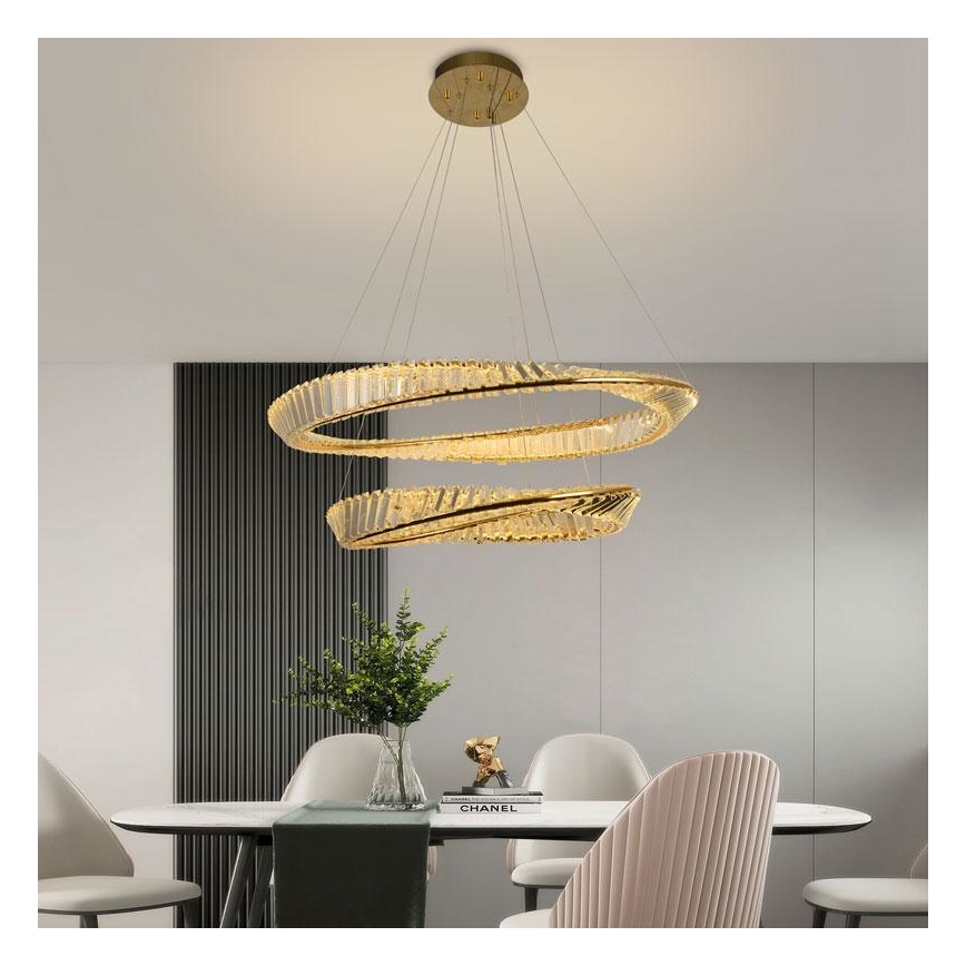 LED Stmívatelný křišťálový lustr na lanku LED/90W/230V 3000-6500K zlatá/chrom + dálkové ovládání