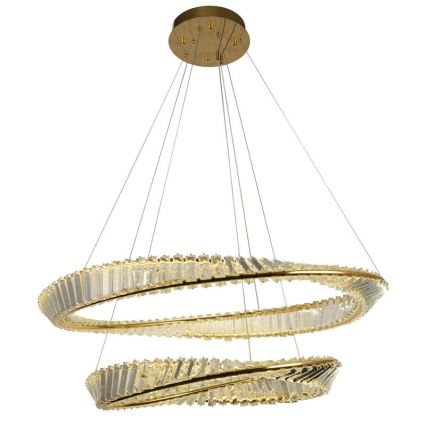LED Stmívatelný křišťálový lustr na lanku LED/90W/230V 3000-6500K zlatá/chrom + dálkové ovládání