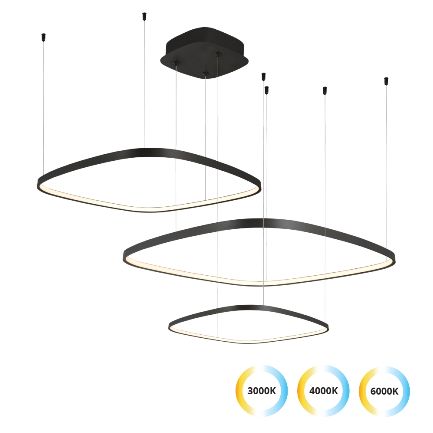 LED Stmívatelný lustr na lanku LORENZO LED/70W/230V 3000/4000/6000K černá + dálkové ovládání