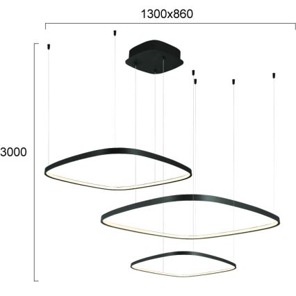 LED Stmívatelný lustr na lanku LORENZO LED/70W/230V 3000/4000/6000K černá + dálkové ovládání