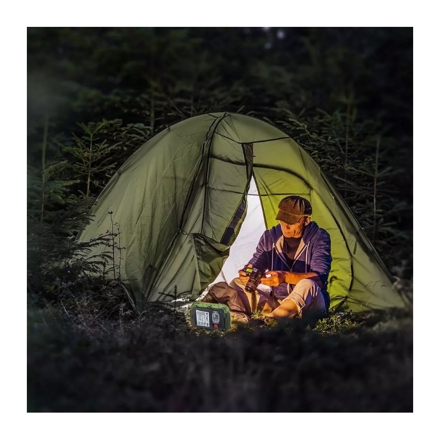 LED Stmívatelný nabíjecí reflektor SAMSUNG CHIP + funkce SOS LED/10W/3,7V/USB IP44 4000K 3600 mAh zelená
