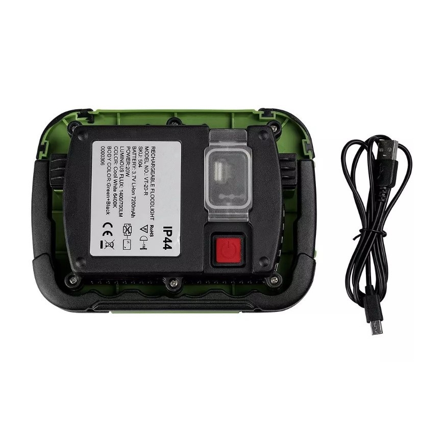 LED Stmívatelný nabíjecí reflektor SAMSUNG CHIP + funkce SOS LED/10W/3,7V/USB IP44 4000K 3600 mAh zelená