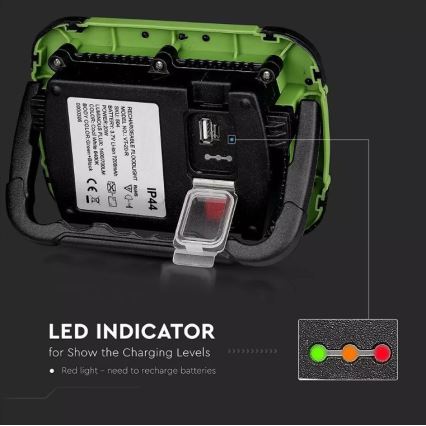 LED Stmívatelný nabíjecí reflektor SAMSUNG CHIP + funkce SOS LED/10W/3,7V/USB IP44 4000K 3600 mAh zelená