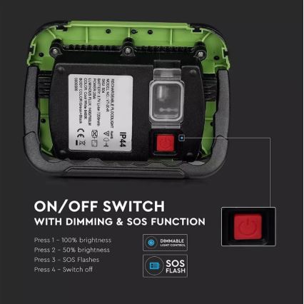 LED Stmívatelný nabíjecí reflektor SAMSUNG CHIP + funkce SOS LED/10W/3,7V/USB IP44 4000K 3600 mAh zelená