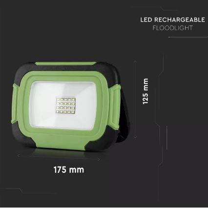 LED Stmívatelný nabíjecí reflektor SAMSUNG CHIP + funkce SOS LED/10W/3,7V/USB IP44 4000K 3600 mAh zelená