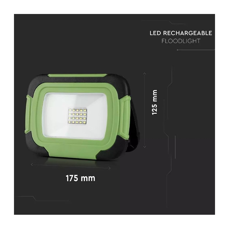 LED Stmívatelný nabíjecí reflektor SAMSUNG CHIP + funkce SOS LED/10W/3,7V/USB IP44 4000K 3600 mAh zelená